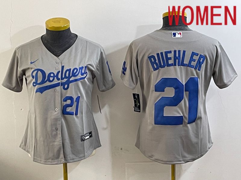 Women Los Angeles Dodgers #21 Buehler Grey Game 2024 Nike MLB Jersey style 11214->women mlb jersey->Women Jersey